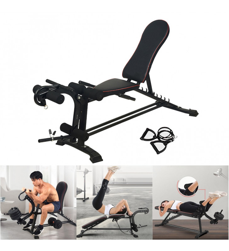 Réglable Sit Up AB Incline Abs Banc Plat Fly Poids Presse Gym Fitness Corde