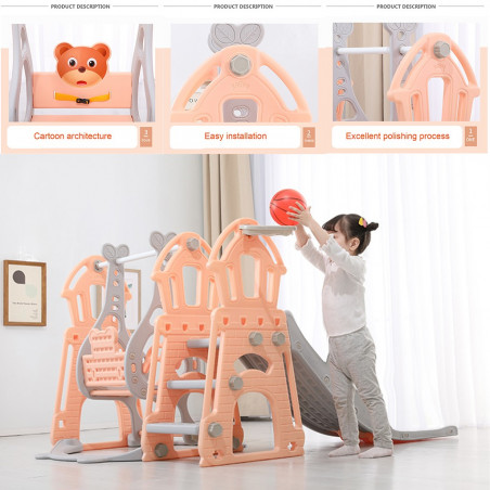 Toddler Climber And Swing Set, 3 en 1 Climber Sliding Playset w / Basketball Hoop