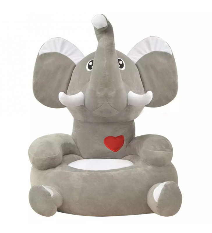 Chaise en peluche pour enfant Eléphant gris
