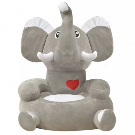 Chaise en peluche pour enfant Eléphant gris