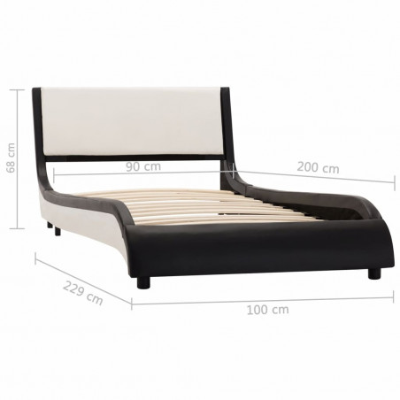Cadre de lit Noir et blanc faux cuir 90x200 cm