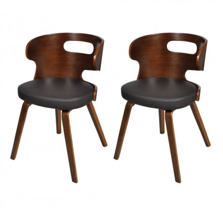 Ensemble de 2 chaises de salle à manger en brun en cuir mixte