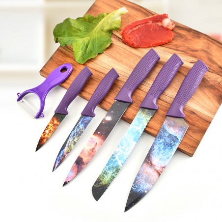 Nouveau couteau créatif en six pièces à motif d'étoiles en acier inoxydable
