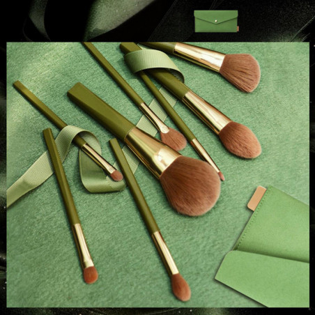 Ensemble de pinceaux de maquillage doux 8 pinceaux scintillants verts