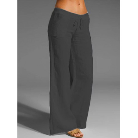 Pantalon large taille haute pour femme Style explosion Pantalon décontracté en coton et lin avec poche évasée