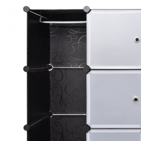 Armoire Modulable 18 Compartiments Noir et Blanc 37 x 150 x 190 cm