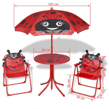 Bistro ensemble avec parasol pour enfants 3 pièces Rouge