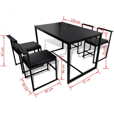 Ensemble de table et chaises de salle à manger 5 pièces noir