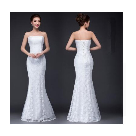 Long dress fuchsia and white lace trailing sexy bride wedding dress
