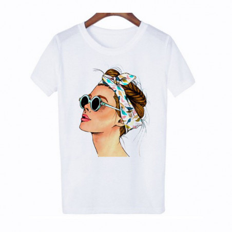 T-shirt femme col rond imprimé manches courtes