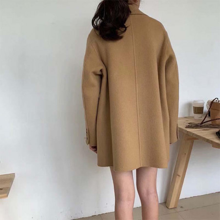 Manteau en laine rétro court pour femme en cachemire double face