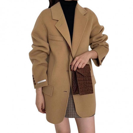 Manteau en laine rétro court pour femme en cachemire double face