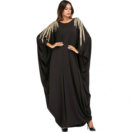 Muslim Hui Dubai Robe à manches chauve-souris perlée Robe grande taille pour femme