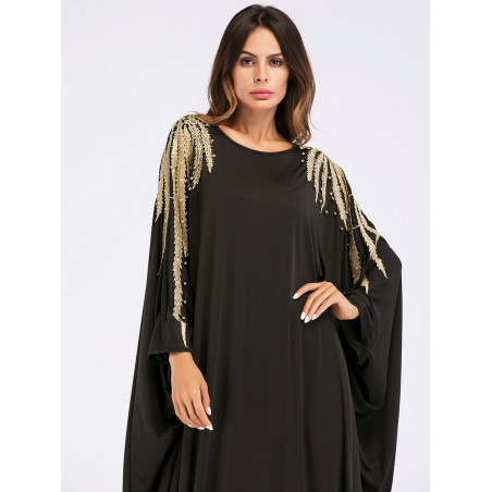 Muslim Hui Dubai Robe à manches chauve-souris perlée Robe grande taille pour femme