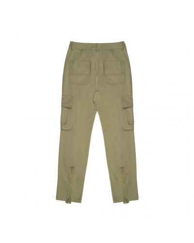 Pantalon décontracté de travail droit avec poche zippée vert armée