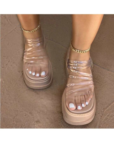Sandales à talons hauts à plate-forme à lacets transparentes pour femmes