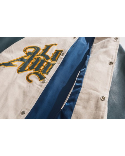 Veste à col de baseball Veste de mode Preppy avec des couleurs contrastées et des lettres patchwork