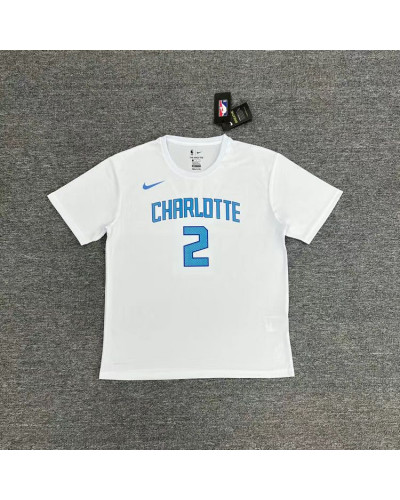 Men's Mitchell & Ness Larry Johnson Teal Charlotte Hornets Hardwood Classics Courtside Player T-Shirt