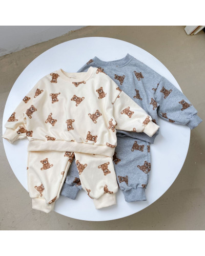 Vêtements pour enfants printemps et automne ours costume deux pièces maternelle pull pantalon