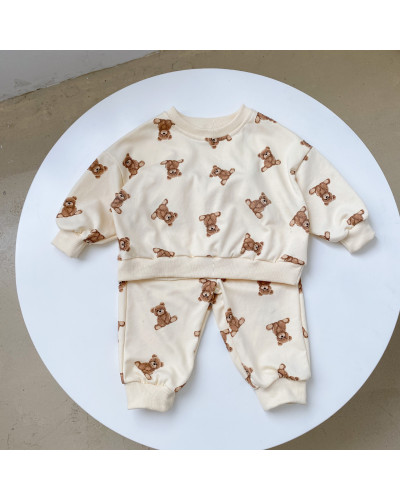 Vêtements pour enfants printemps et automne ours costume deux pièces maternelle pull pantalon