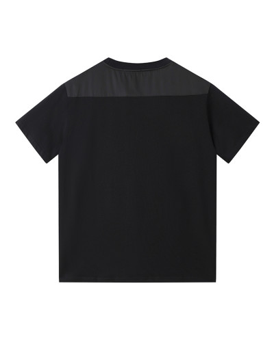 PRADA T-shirt col rond bi matière coton broderie logo triangle strass clous