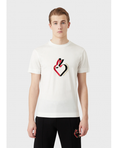 Emporio Armani T-shirt en jersey de Tencel mélangé avec broderie lapin