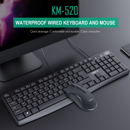 KM-520 Wired Keyboard And Mouse Set Home Office 104 Keys Plug And Play